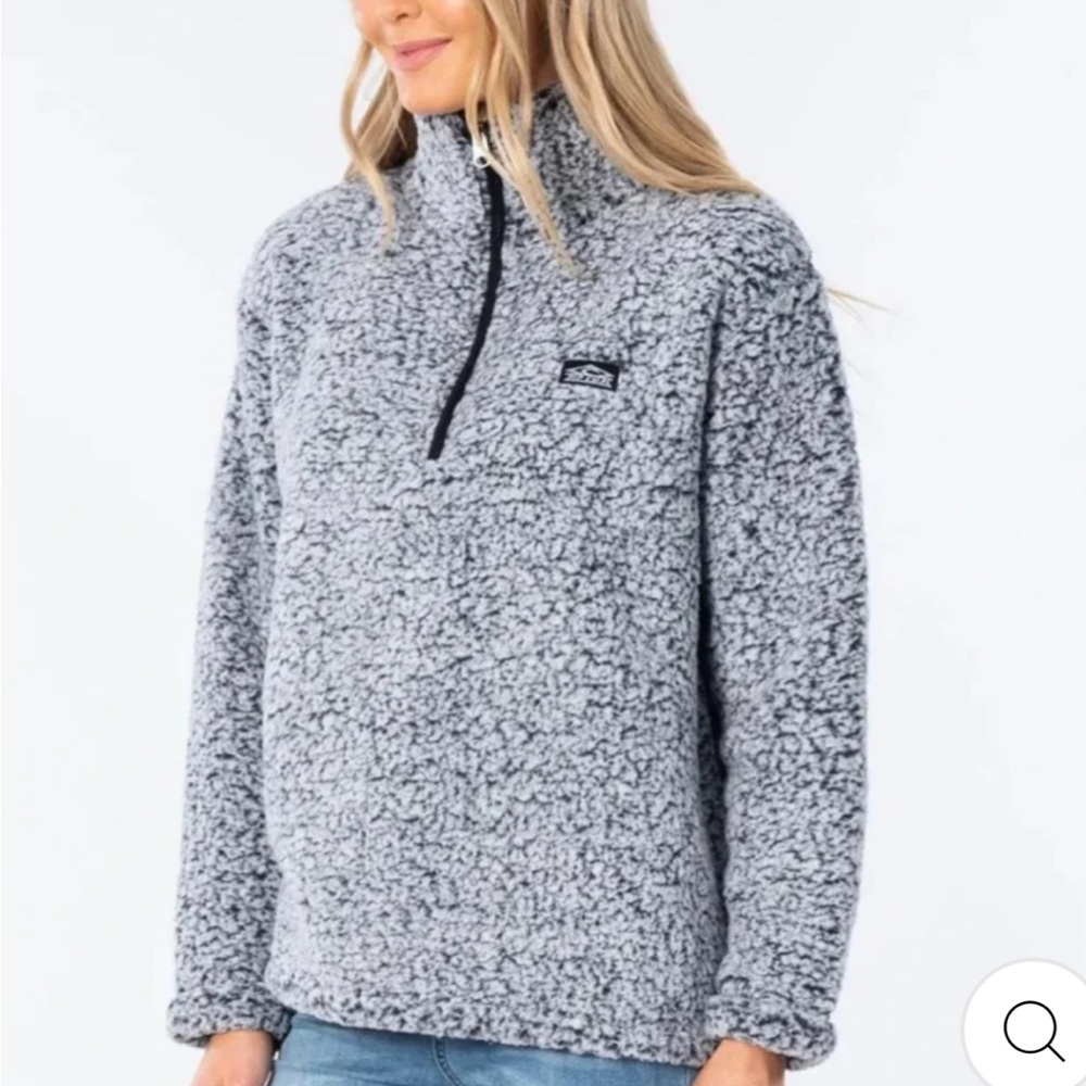 RIP CURL ‘Dark N’ Stormy’ Gray Sherpa Quarter-Zip Pullover